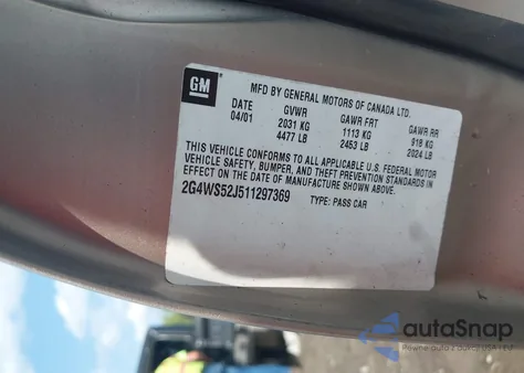 2001 Buick Century Custom z USA, uszkodzony, nr VIN 2G4WS52J511297369